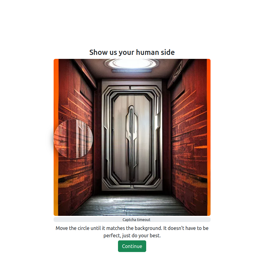 DrugHub custom captcha interface showing circular alignment challenge