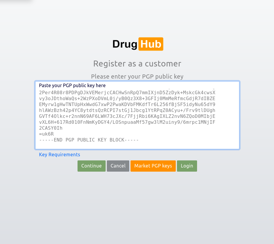 PGP key registration interface with validation feedback